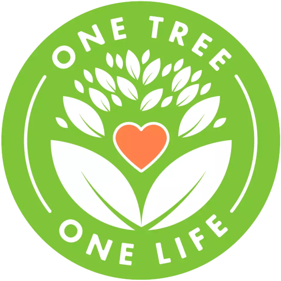 "Logo One Tree One Life" - Die Aufforstungskampagne von BOS Schweiz leistet einen wichtigen Beitrag zur Rettung des Regenwalds auf Borneo.