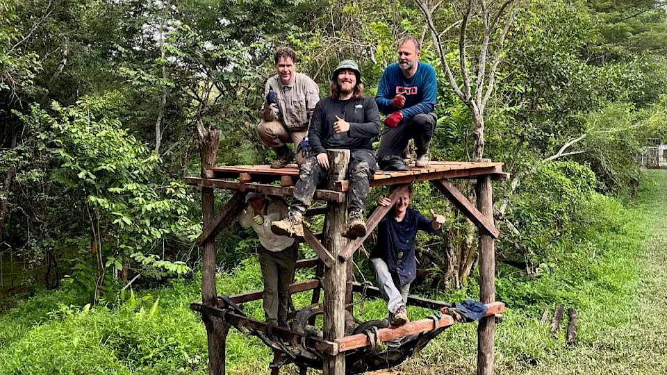 Freiwillige auf einem Kletterturm